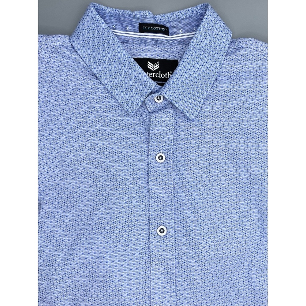 Buttercloth Icy Cotton Mens XL Regular Fit Short Sleeve Button Down Blue Print